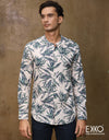 Sea Green | Off White Linen Cotton Shirt EMSACS0695LCLS