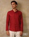 Red | Black Linen Long Sleeve ShirtEMSACS0686LLS