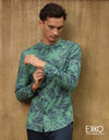 Sea Green | Off White Linen Cotton Shirt EMSACS0695LCLS