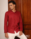 Red | Black Linen Long Sleeve ShirtEMSACS0686LLS